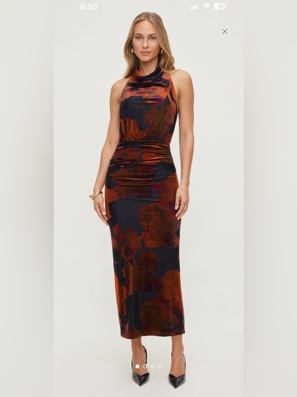 Never worn! Dynamite Rust and Black Floral Velvet Halter Maxi Dress